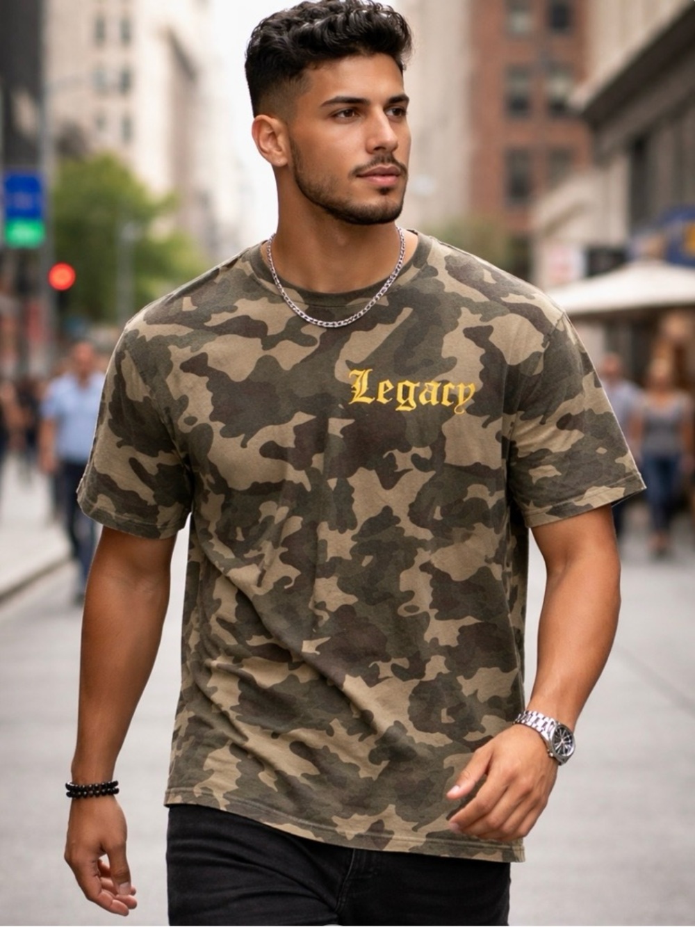 Zara Camouflage mens T-Shirt with Yellow Print